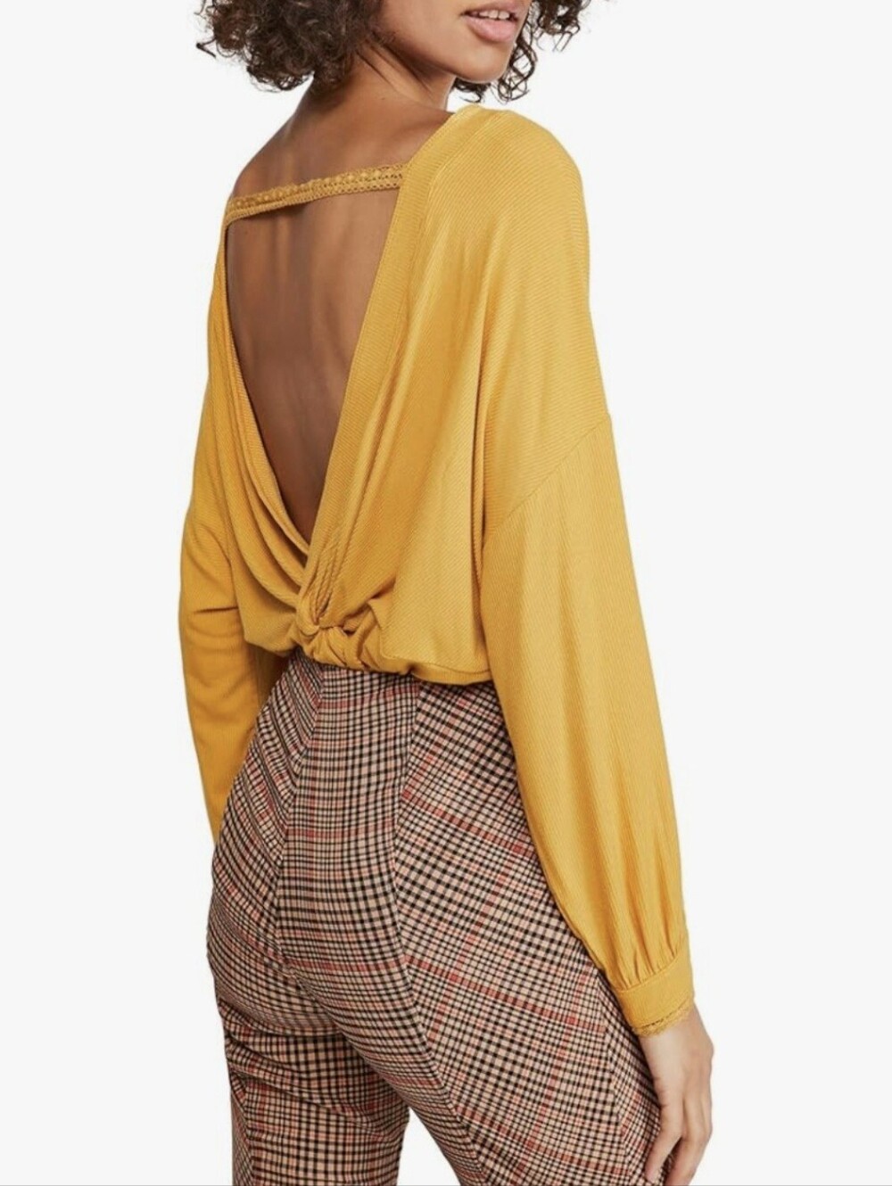 Free People Shimmy Shake Ribbed Open Back Oversized Tunic Top Gold  Size XS
